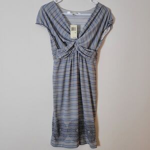 Max Studio Dress Women’s XS. Short Sleeve Polka-dot Boho 90s Y2k Blue Light Gray